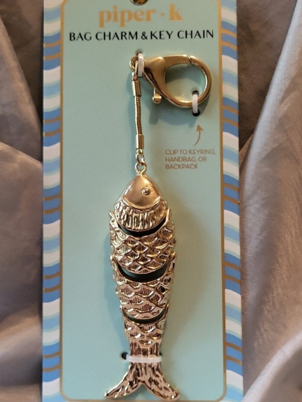 Piper K Fish MOVABLE GOLDEN Bag Charm & Key Chain TL